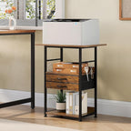 VENNQD Large Printer Stand with Storage Fabric Drawer Under Desk Printer Table with Wheels for Home Office, Printer Cart fit Fax Machine Scanner (Rustic Brown, 3 Tiers)