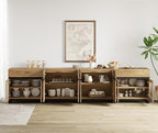WAMPAT Modern TV Stand for TVs up to 120 inch, 4 in 1 TV Console with Glass Doors and 2 Drawers, Entertainment Center with Adjustable Shelf for Living Room, Bedroom, Oak
