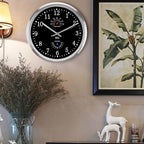 HITO 12 Inch Silent Wall Clock Battery Operated Non Ticking Glass Cover Silver Aluminum Frame, for Kitchen, Bedroom, Home Office, Living Room Decor (12" Black)