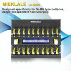 MIEKLALE 20+2 Bay AA AAA Battery Charger with Smart LCD Display Fast Charging for AA AAA NiMH NiCd & 9V Rechargeable Batteries, 2 Separate Charging Slot for 9V Batteries