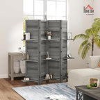 HOMCOM Room Divider, 4 Panel 67" Tall Wood Privacy Screen with 3 Display Shelves, and Folding Storage for Bedroom or Home Office, Gray