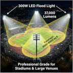 XXBSAZ 300W LED Flood Light Outdoor, High Power Plug-in & Hardwired Commercial Work Light, IP66 Waterproof 6500K Daylight for Parking Lots, Warehouses & Construction Sites (2 Pack)