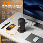 Black Surge Protector Power Strip with 4 Individual Switches, TESSAN USB C Charging Station Power Tower with Flat Extension Cord 10 Ft, 12 Outlets Black Extension Cord, Dorm Room, Office Accessories