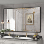 66x40 Inch Black Matte Framed Mirror for Bathroom, Rounded Rectangle Mirror, Bathroom Vanity Mirror for Wall, Anti-Rust, Shatterproof (Horizontal/Vertical)