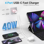 TT&C USB C Block 40W, 4 Ports Wall Plug Fast Charging Block, PD+QC Multiport Power Adapter USB C Charger Type C for iPhone 17, 17 Air, 17 Pro, 17 Pro Max, 16,15,14,13,12, Galaxy Phones (Pink 1Pack)
