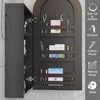 Arched Medicine Cabinet with Mirror,Bathroom Medicine Cabinet Wall Mounted,Bathroom Vanity Mirror with Storage 2 Power Outlets,Mirrored Cabinet with Adjustable Shelf, 20X34 Inch Black