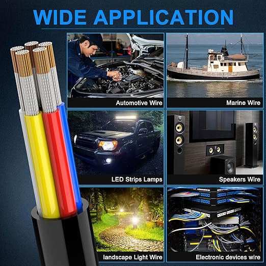 NAOEVO 18 Gauge Wire 6 Conductor Electrical Wire, 18 AWG Stranded PVC Cord, 12V Low Voltage/Tinned Copper/Flexible Cable for Automotive Wiring, Lamp Cord, Marine Cable (100FT)