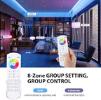 XXK RC05RF RF Remoter, 8-Zone 2.4G Handheld Remote Control Work with RGBCCT RGBW CCT RGB LED Controller (WB5/LM052/LM053), 500ft Wireless Control / 4 Channel Group Control for Home LED Strip Lights
