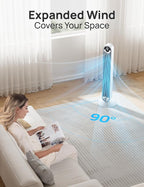 Dreo Tower Fan for Bedroom, Upgrated DC 9 Speeds Ultra-Quiet Floor Fan, 90° Oscillating Fans for Indoors with 28ft/s Velocity, 12H Timer, Standing Fans, Bladeless Fan Powerful for Home Office Room