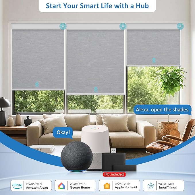 MANSNIX Smart Motorized Blinds with Remote, Cordless No-Drill Automatic Roller Shades, Blackout Electric Blind for Windows, Grey, 28 x 72