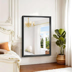 Black Bathroom Mirror, 36x48 Inch Large Rectangle Mirror, 0.6" Thickened Deep Frame Mirrors for Wall Over Sink, Brushed, Shatterproof Tempered Glass, Antirust, Horizontally or Vertically