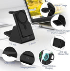 Smtcsl 3-in-1 Wireless Charging Station: Portable 10000mAh Power Bank Charger Compatible for Phone Air/17/16/15/14/13/12 Series and Watch - Detachable Magnetic Charging Stand Black