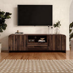 LuxenHome 70" Mid-Century Modern TV Stand for TVs up to 75", Walnut Finish TV Stand with Rounded Corners, Entertainment Center Console with 2 Doors & 1 Drawer for Living Room, Bedroom