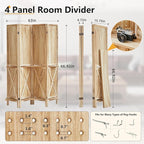 Aleesing 4 Panel Pegboard Display with 16 Hooks, Wooden Pegboard Room Divider Wall with Shelf, Partition Room Dividers and Folding Privacy Screens, Bedroom, Jewelry Store, Natural