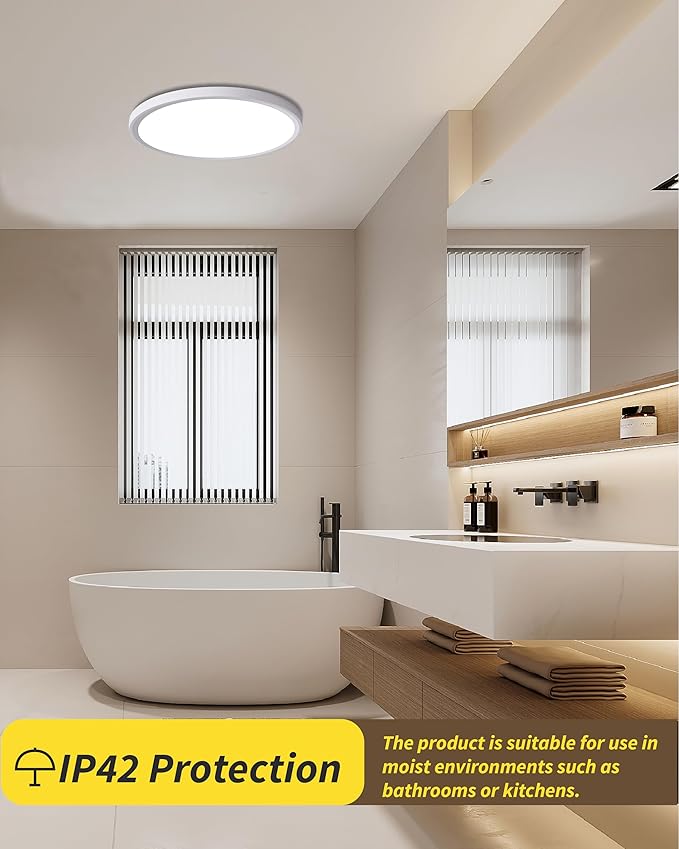 6pack 12 Inch Flush Mount Ceiling Light, 24w Led Ceiling Light, 3000k/4000k/6000k Selectable 2520lm Ceiling Lights, Super Slim Led Light Fixture For Bedroom Kitchen Living Dining Room Office (White)