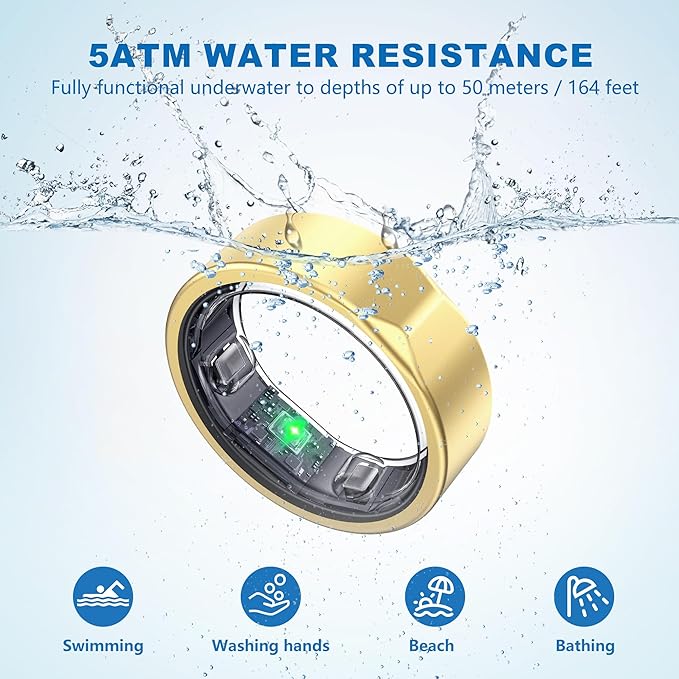 SEEKZERO Smart Ring for Women Men, Titanium Fitness Ring with Heart Rate, Stress & Sleep Monitoring,Step & Calorie Counter, 5ATM Waterproof for iPhone and Android,No Subscription Fee (Rose Gold, 11)