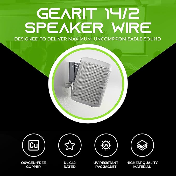GearIT 14/2 Speaker Wire (500 Feet) 14AWG Gauge - in Wall Audio Speaker Wire Cable / CL2 Rated / 2 Conductors - OFC Oxygen-Free Copper, White 500ft