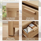Joaxswe Farmhouse Nightstand with Charging Station, End Tables Bedroom with 2 Large Drawers & 4 Thickened Table Legs, Natural Wood