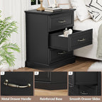 Nightstand with 3 Large Drawers,24" Wide End Table with Metal Handles,Rustic Farmhouse Wood Small Dresser,Bedside Table,Modern Chest of Drawers for Bedroom,Living Room,Black