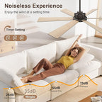 WINGBO 60 Inch Ceiling Fan without Light - 6 Plywood Blades, 6-Speed Reversible DC Motor, Noiseless Remote Control Ceiling Fan No Light for Bedroom Living Room Kitchen, Charcoal Gray and Wood/Black