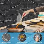 Art3d 102-Piece Faux Stone Peel and Stick Backsplash Tile, Waterproof Thick PVC Stick On Subway Wall Tile for Kitchen Bathroom Laundry Room Fireplace - 3" x 6" Black Marble