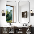Bathroom Mirror, 48 x 24 inch Black Rectangle Wall Mirror, Metal Framed Rectangular Vanity Mirror, Rounded Corner Wall Mounted Mirror for Modern Bedroom Living Room Horizontal/Vertical