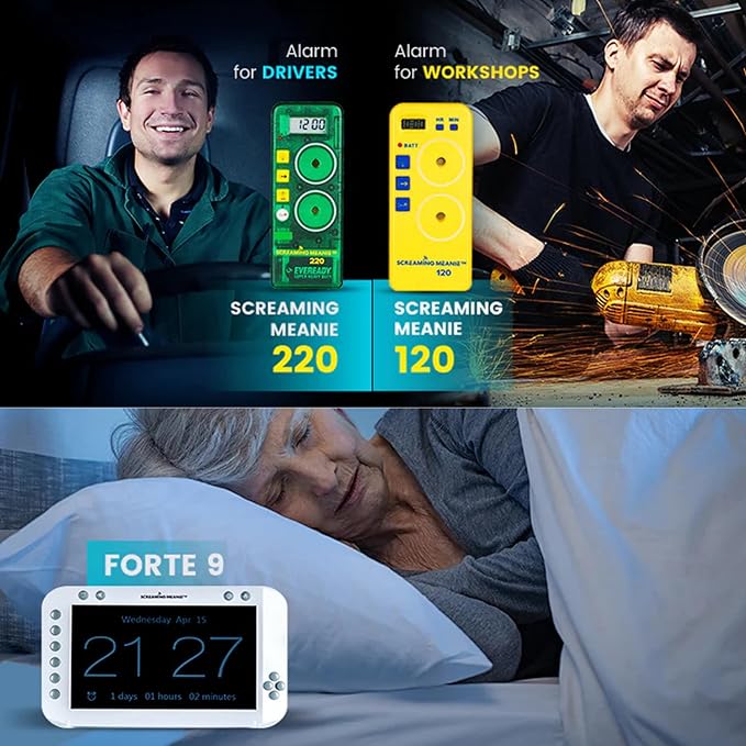 Screaming Meanie TZ-120 Extremely Loud Alarm Timer, Multi-Purpose Timer with 2 Sound Levels Perfect for Heavy Sleepers, Truckers, or Travelers (9v Battery Included) - Green