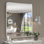 28x32 Inch Silver Framed Mirror, Silver Rounded Rectangle Bathroom Vanity Mirror for Wall, Silverish Painted, Shatterproof, Anti-Rust (Horizontal/Vertical)