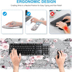 iCasso Large Mouse Pad Wrist Support Set, 4in1 XXL Big Mousepad + Keyboard Wrist Rest + Mouse Wrist Rest + Coaster Set with Ergonomic Design Gaming Mat for Home Office Table Computer - Pink Floral
