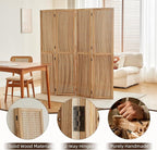 Leesinwing 4 Panel Wooden Room Dividers, 5.6FT High Plug-in Folding Screen Made of Natural Wood, Pegboard Display for Bedroom and Shopping Malls and Jewelry Stores, Light Brown