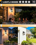 LTBLIGHT 2-Pack Motion Sensor Outdoor Lights, Modern Black Dusk to Dawn Porch Light Lanterns with 4 Modes, Waterproof Exterior Lighting for House, Patio, Garage, Front Door, 120V
