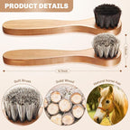 4 Pcs Horsehair Shine Shoes Brush Kit Polish Dauber Applicators Cleaning Leather Shoes Boots Care Brushes Suede Cleaner Brush with Microfiber Shoe Cloth(Wooden Handle B)
