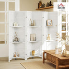 HOMCOM Room Divider, 6 Panel 67" Tall Wood Privacy Screen with 3 Display Shelves, and Folding Storage for Bedroom or Home Office, White