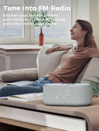 Odokee Wireless Charging Alarm Clock Radio: Qi Certified Fast Wireless Charger for iPhone Samsung - 10W Stereo Bluetooth Speaker - Dimmable Digital Clock with FM Radio for Bedroom Cloud Blue