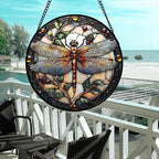 DASTOLL Stained Glass Window Hanging - Dragonfly Plant Suncatcher Ready to Hang Window Doors Home Decoration, Christmas, Mother's Day Birthday Gifts for Women, Men, and Mom 14.9x14.9 in