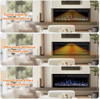 72" WiFi Electric Fireplace, Recessed and Wall Mounted Fireplace Heater, 13 Flame & Fuel Bed Colors, 5 Brightness, Thermostat, Timer, App and Remote Control, 750/1500W
