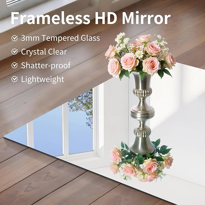 CILIBER Frameless Mirror, 20x40 Inch Bathroom Mirrors for Wall, Rectangle Bathroom Vanity Mirrors with Polished Edge, Hangs Horizontally or Vertically for Bathroom, Bedroom and Living Room