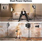 D50 Photography Lighting with Barn Door, 2-Pack 15.4" LED Video Light with Remote, 45W 3000K-8000K Dimmable Bi-Color Panel Light for Live Streaming/Wedding Shooting/Video Recording/Studio/Film