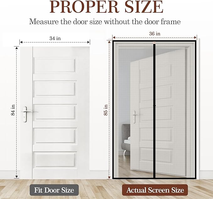 Yotache Screen Doors with Magnets Fits Door Size 34 x 84, Screen Size 36" x 85" Heavy Duty Screen Door Enjoy Fresh Air Black