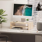 FITUEYES Monitor Stand - 2 Tier Computer Monitor Riser Shelf, Wood Desktop Stand for Laptop Computer Screen, Desk Organization, Office Supplies