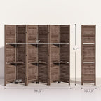 HOMCOM Room Divider, 6 Panel 67" Tall Wood Privacy Screen with 3 Display Shelves, and Folding Storage for Bedroom or Home Office, Walnut