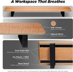 ULTRARM Moodular Wooden Monitor Stand 45.6” (116cm) Large Desk Organizer with Metal Slide Rails for Drawer, Tray, Laptop, Tablet, Phone & Headphones Customizable Riser for Organized Workspace Oak