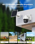 AKINGUAR No WiFi Security Camera with 4G LTE SIM Card, Wireless Outdoor Cellular Security Camera, 2K Color Night Vision, Solar Powered, 360° Live View, PIR Motion Sensor, Pecfect for Farm & RV