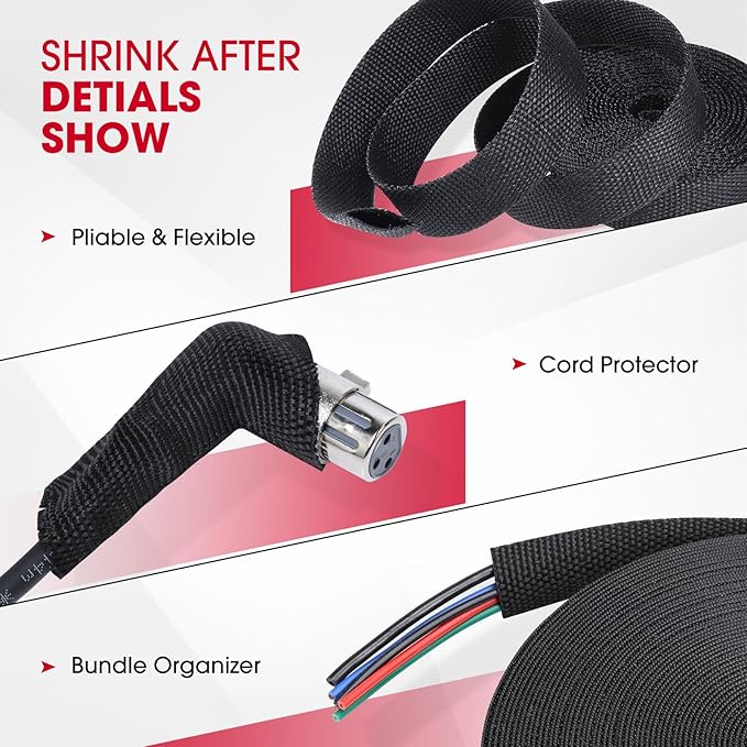 Sonoreboom 2 in 1 Heat Shrink Braided Sleeving Fabric Tubing-Ideal fit Irregular Shape Hose/Cable/Wire (32FT, 2"(50mm))