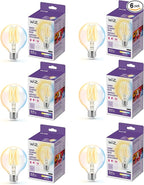 WiZ Clear 60W G25 Tunable White Filament LED Smart Bulb - Pack of 6 - E26- Indoor - Connects to Your Existing Wi-Fi - Control with Voice or App + Activate with Motion - Matter Compatible