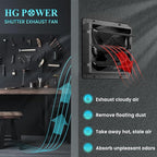 HG Power 10 Inch Shutter Exhaust Fan, 647CFM Quiet Garage Exhaust Fan with 8 Foot Long ON/OFF Switch Cable for Chicken Coop, Shed, Basement, Gable, Kitchen, Attic Ventilation Use, Black