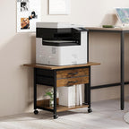 VENNQD Large Printer Stand with Storage Fabric Drawer Under Desk Printer Table with Wheels for Home Office, Printer Cart fit Fax Machine Scanner 23.4"x15.7"(Rustic Brown, 2 Tiers)