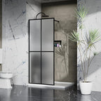 Goodyo 34"- 46" x 72" Glass Shower Door Clear Tempered Glass Panel Fixed Shower Screen for Walk-in Bathroom Matte Black Finish (34" W x 72" H Grid Frost)