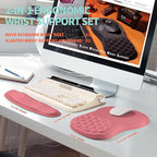 KUOSGM 2-in-1 Ergonomic Set, Wave Rise Keyboard Wrist Rest and Massage Bulge Slope Mouse Pad Wrist Support, Cushion Memory Foam Integrated to Relieve Wrist Pain, Muskmelon Pink