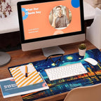 Eflxamz Desk Pad,City Starry Night Desk Mat,Abstract Oil Painting Large Gaming Mouse Pad for Desk,Extended Big Computer Keyboard Mouse Pad with Non-Slip Base and Stitched Edge,35.4"x15.7"